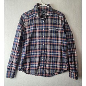 American Eagle Mens Shirt Size L Classic Prep Fit Plaid Long Sleeve Blue Pink